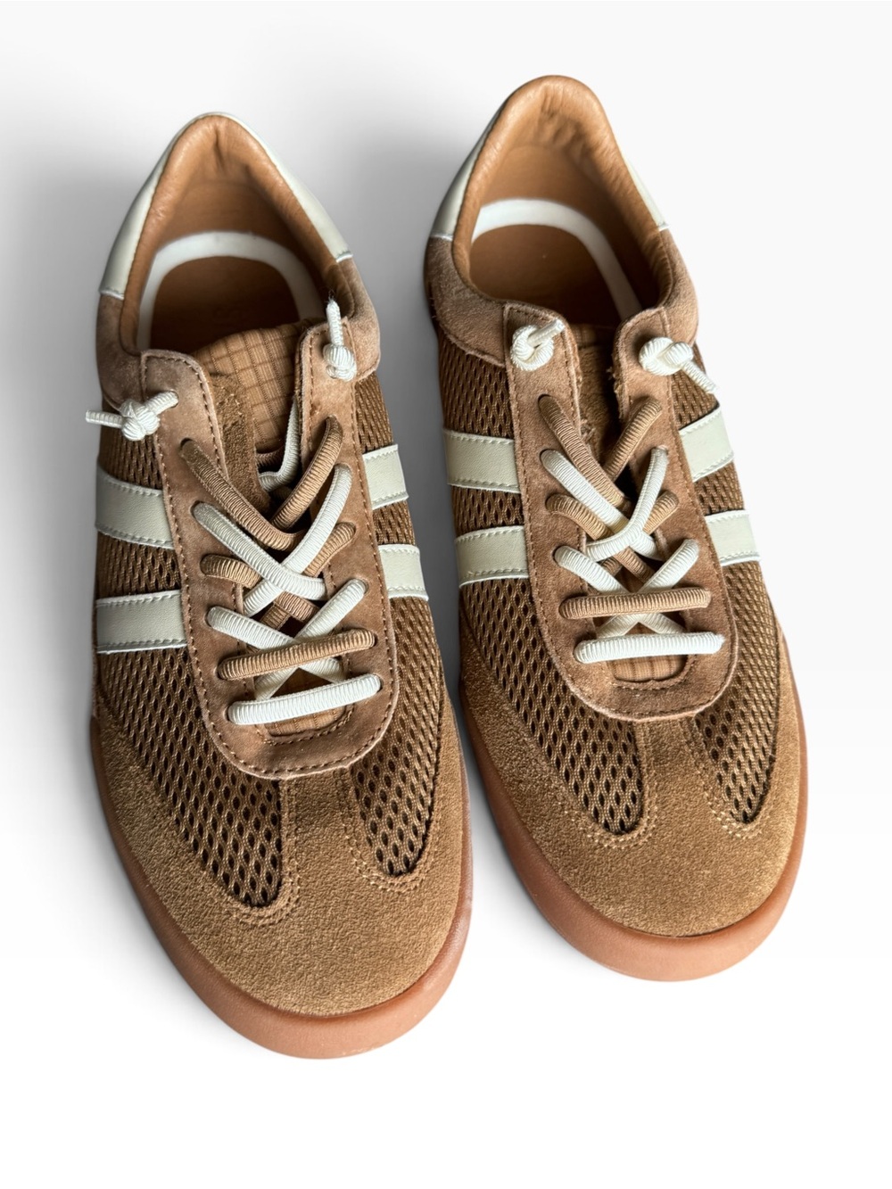 Steve Madden Brown Suede & Mesh Sneakers with Cream Stripes